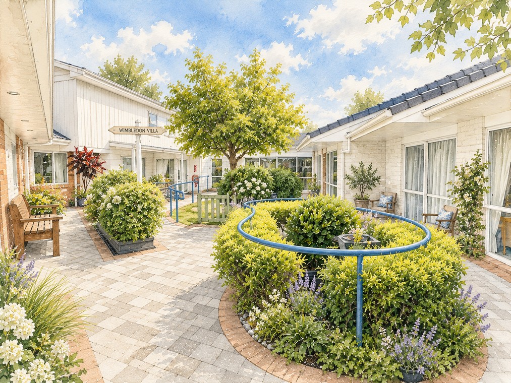 Watercolour painting of the Courtyard Wing garden at Wimbledon Villa