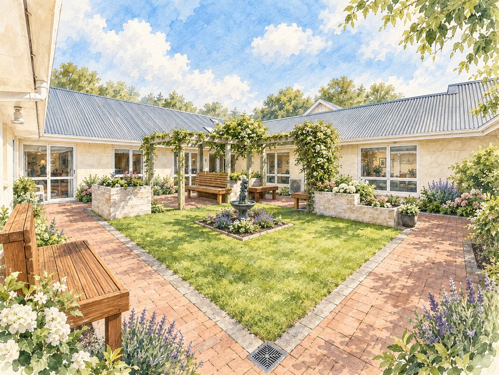 Watercolour painting of the Rose Wing garden at Wimbledon Villa